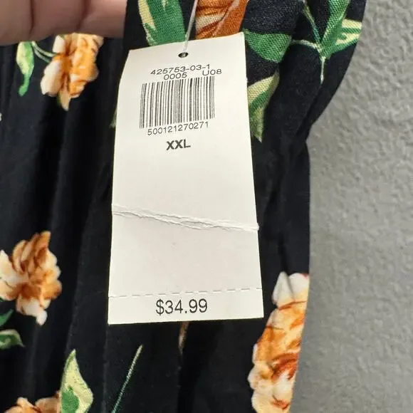 Old Navy Maxi Dress Black Floral V-Neck Coastal Tropical Resort Womens XXL NEW - Picture 7 of 13
